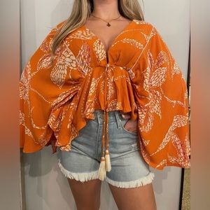 Maurices 2X orange flowy arm blouse
